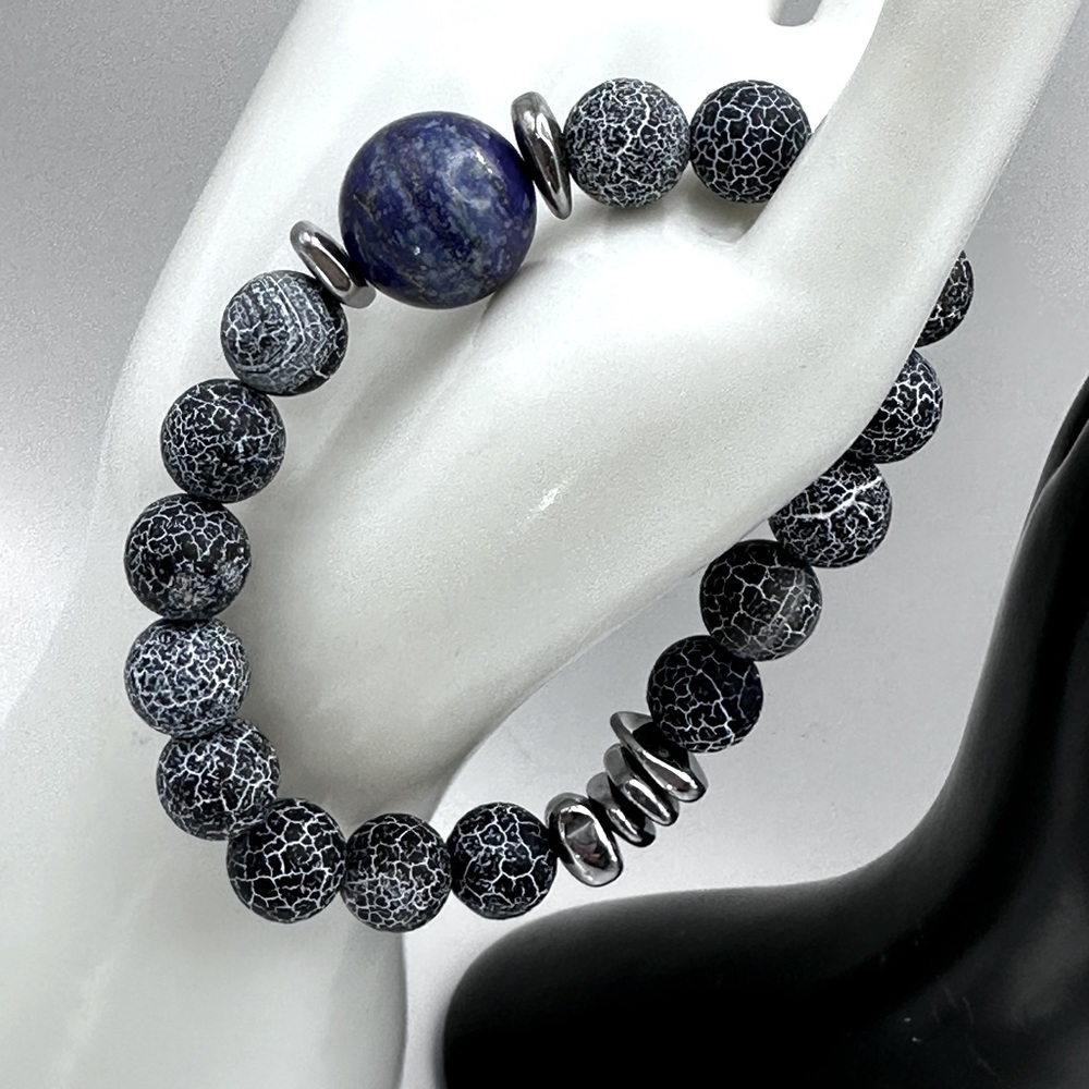 BLUE FIRE AGATE NATURAL STONES BRACELET size 7.5”